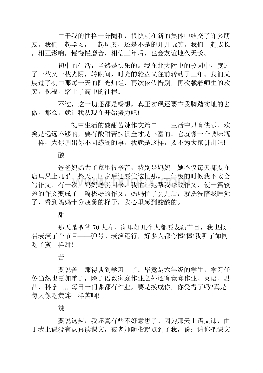 初中生活的酸甜苦辣作文600字共10页.docx_第2页