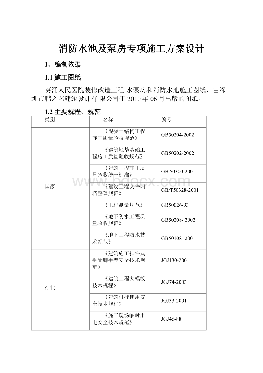 消防水池及泵房专项施工方案设计.docx_第1页