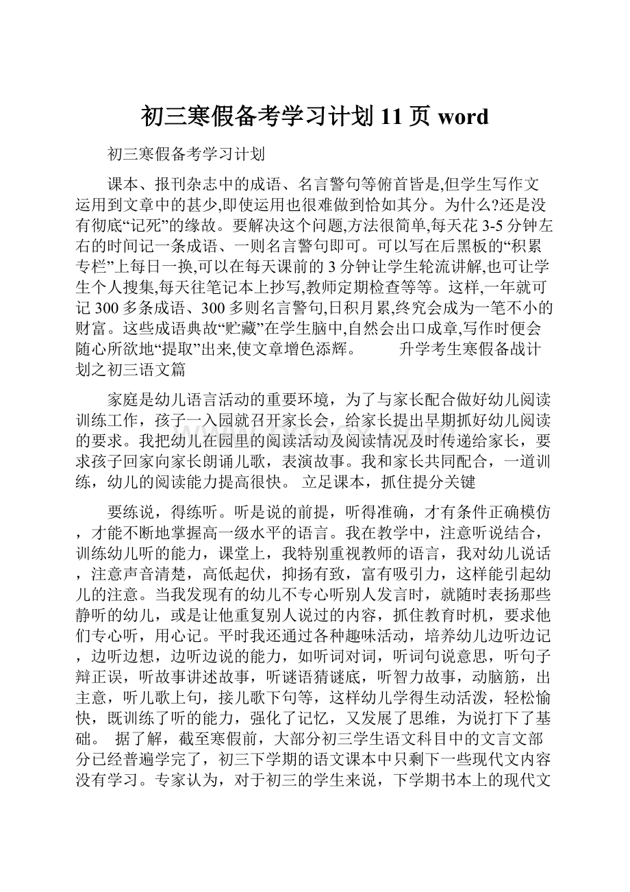 初三寒假备考学习计划11页word.docx_第1页