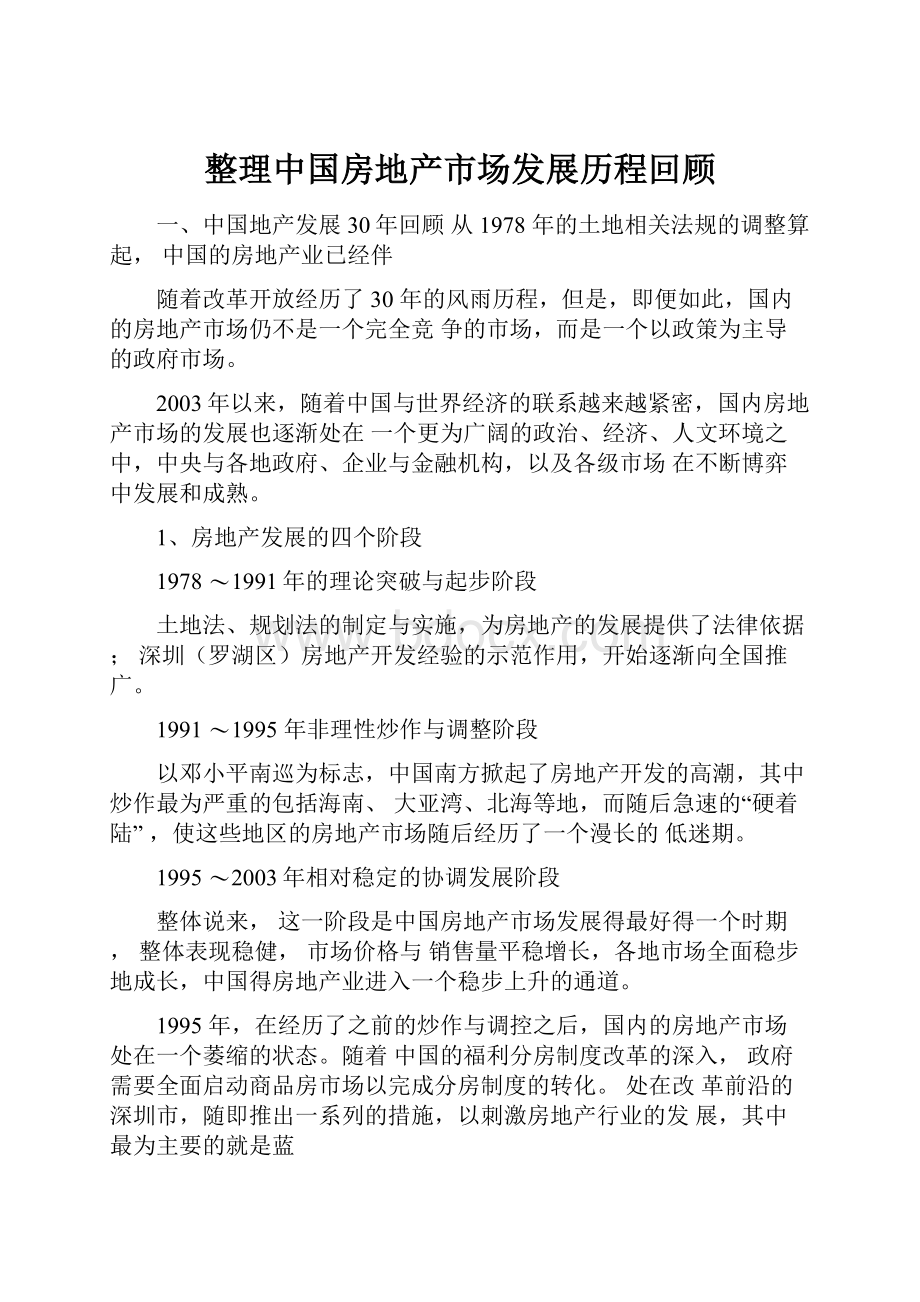 整理中国房地产市场发展历程回顾.docx