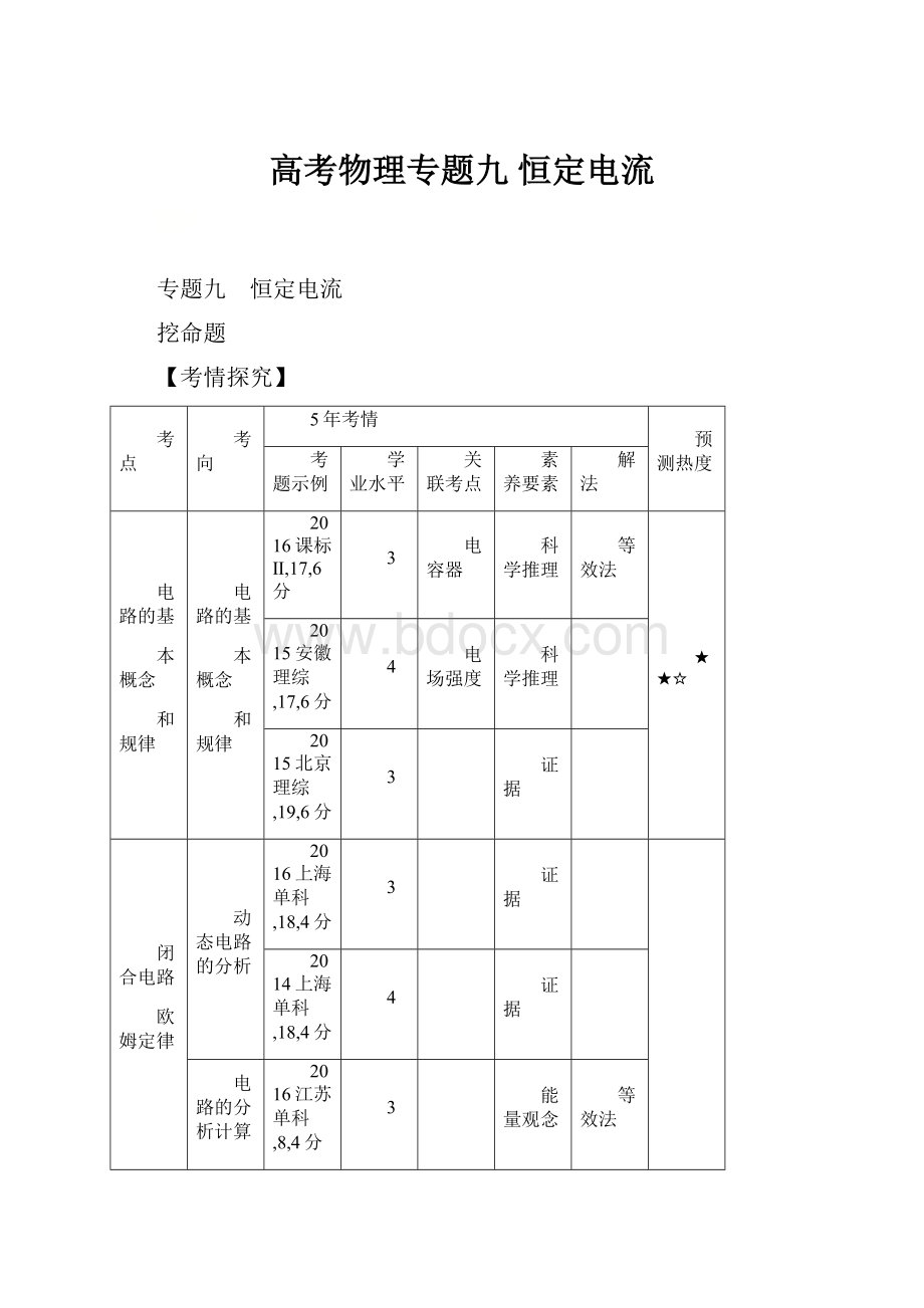 高考物理专题九 恒定电流.docx