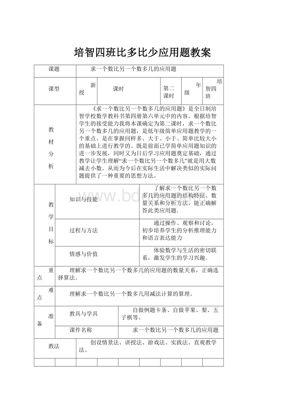 培智四班比多比少应用题教案.docx