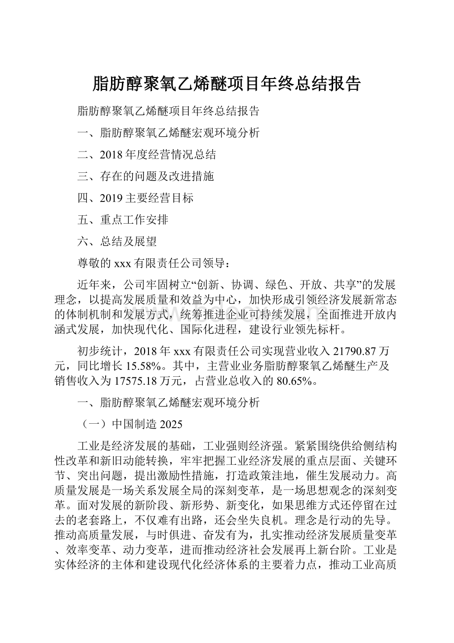 脂肪醇聚氧乙烯醚项目年终总结报告.docx