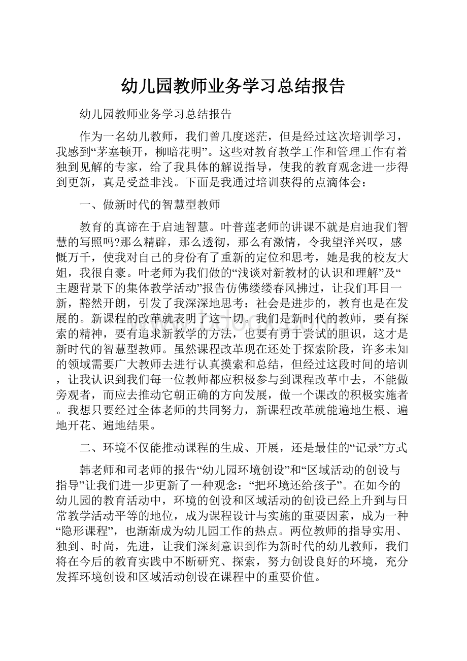 幼儿园教师业务学习总结报告.docx_第1页