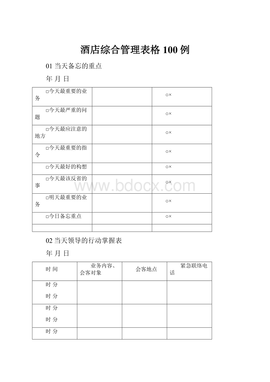 酒店综合管理表格100例.docx_第1页