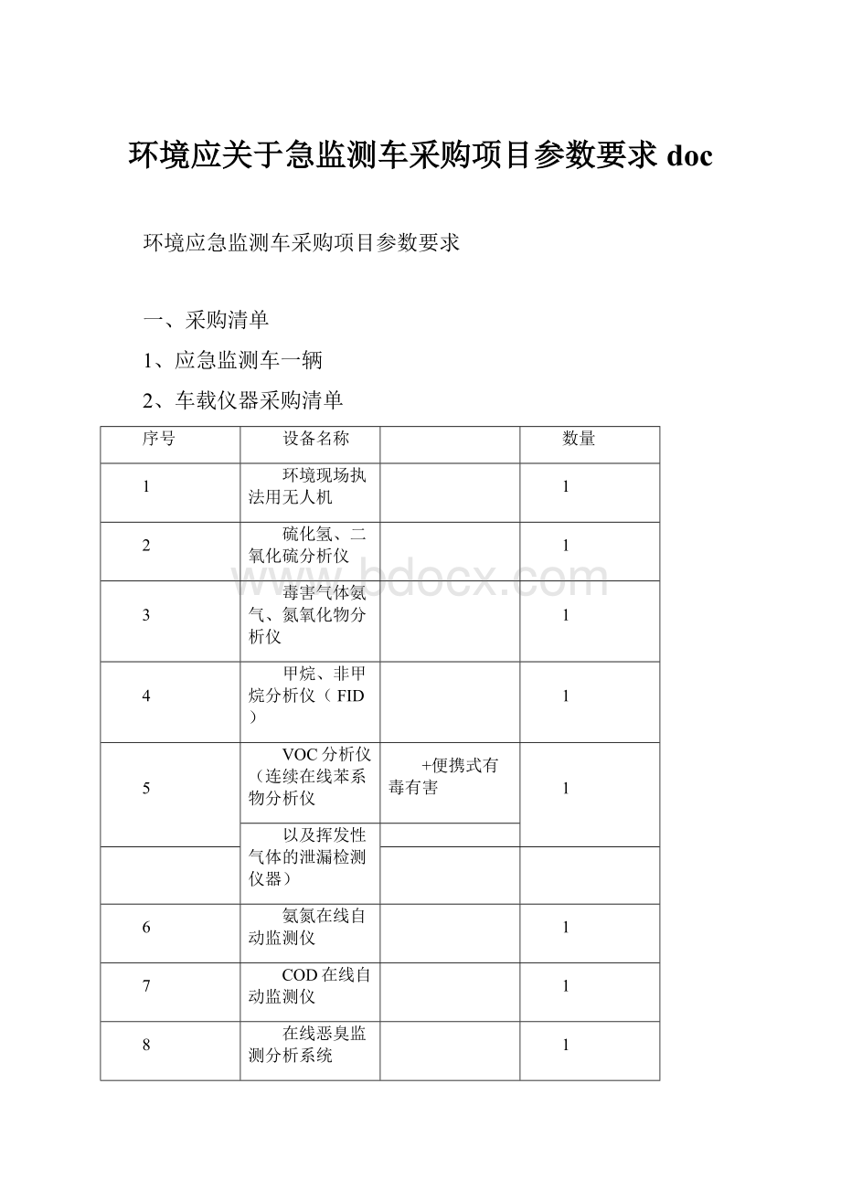 环境应关于急监测车采购项目参数要求doc.docx