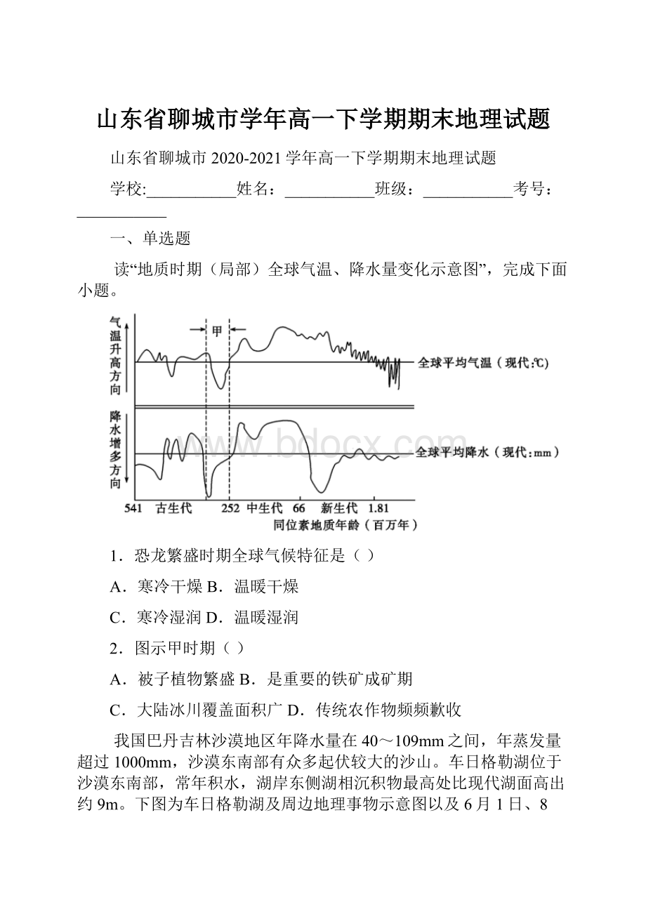 山东省聊城市学年高一下学期期末地理试题.docx