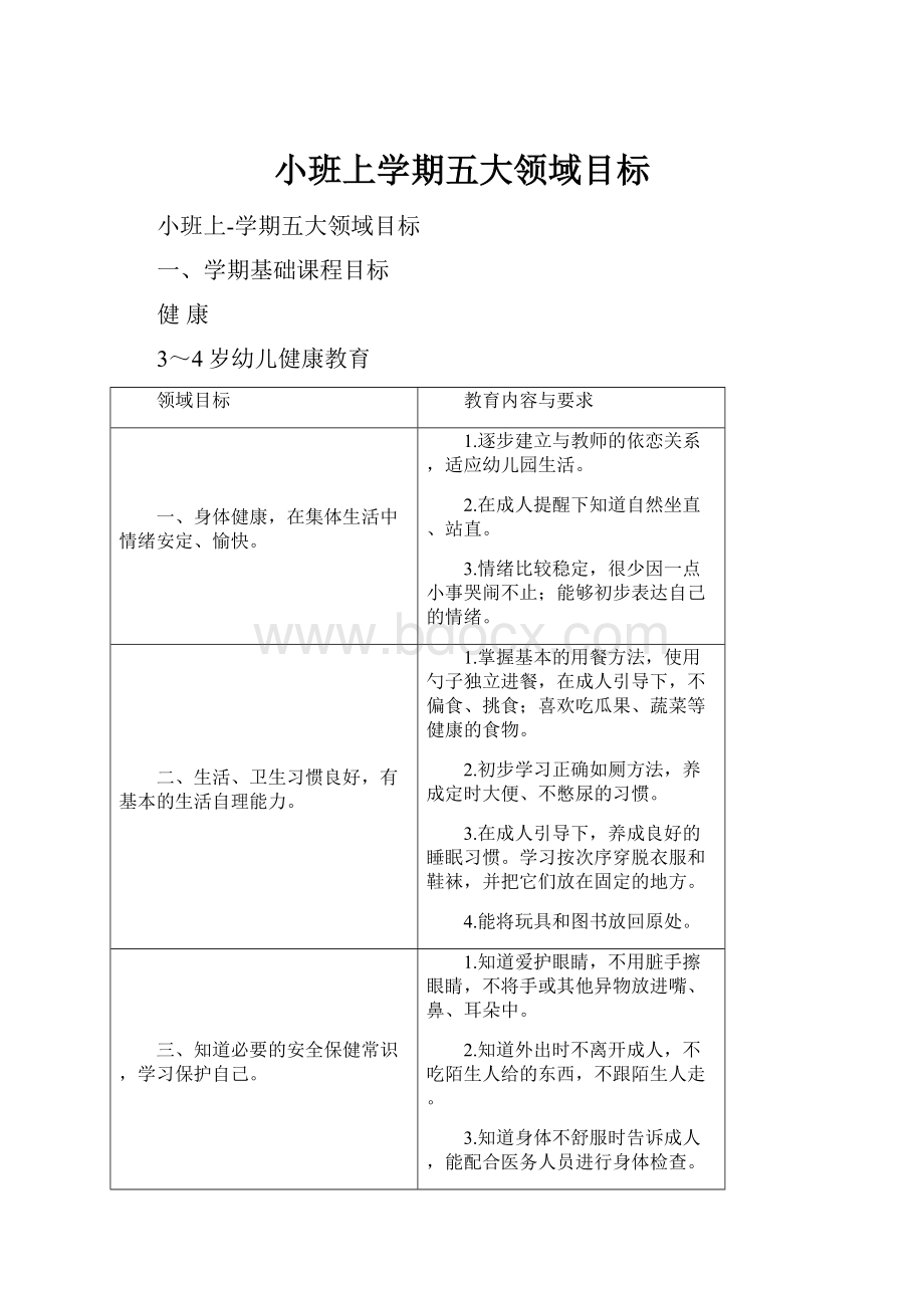 小班上学期五大领域目标.docx_第1页