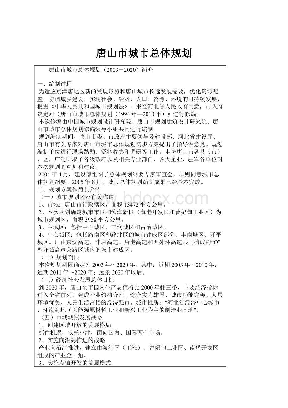 唐山市城市总体规划.docx_第1页