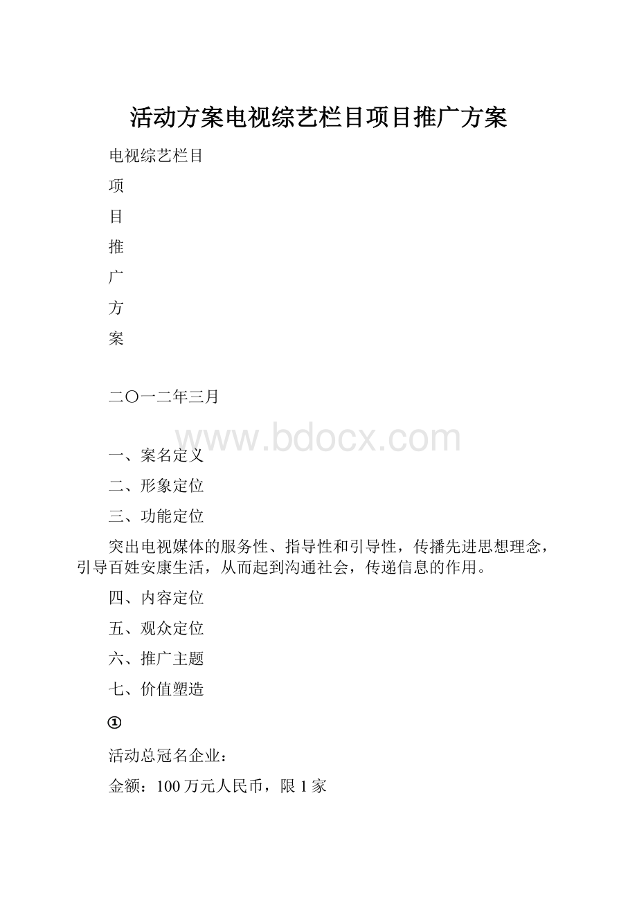 活动方案电视综艺栏目项目推广方案.docx_第1页