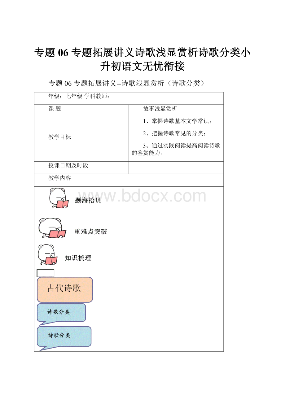 专题06 专题拓展讲义诗歌浅显赏析诗歌分类小升初语文无忧衔接.docx