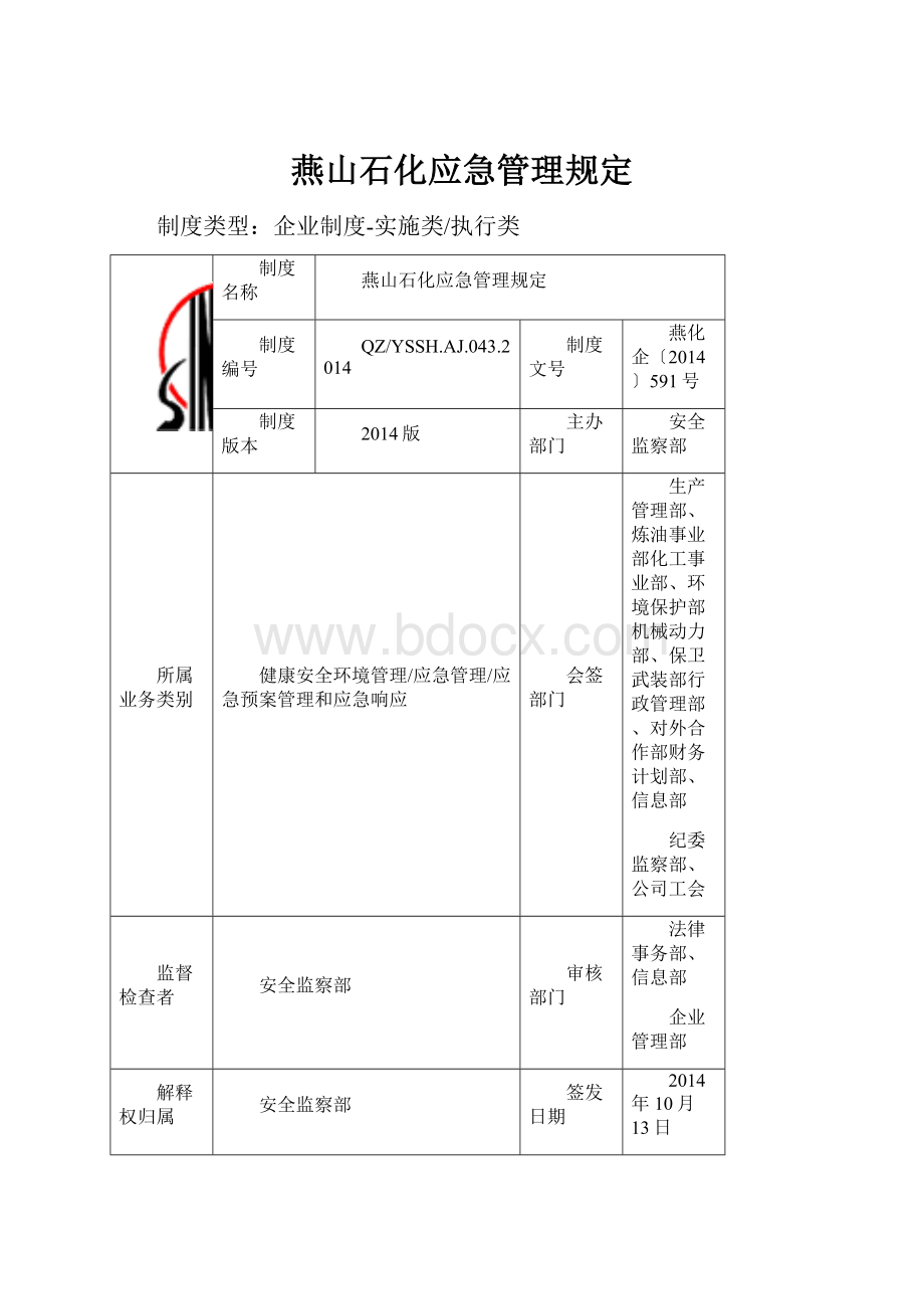 燕山石化应急管理规定.docx_第1页