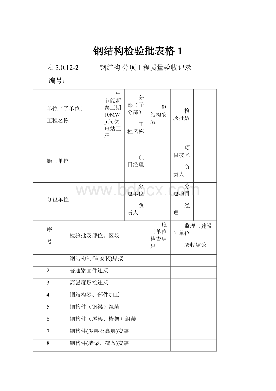 钢结构检验批表格1.docx_第1页