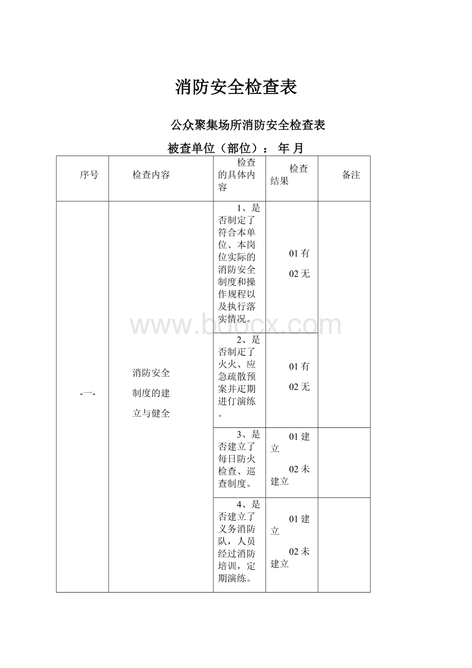 消防安全检查表.docx_第1页