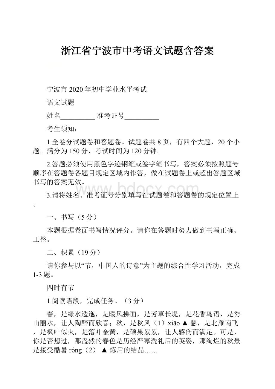 浙江省宁波市中考语文试题含答案.docx