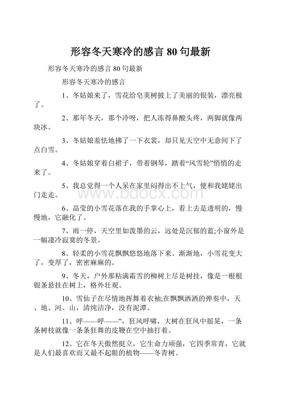 形容冬天寒冷的感言80句最新.docx