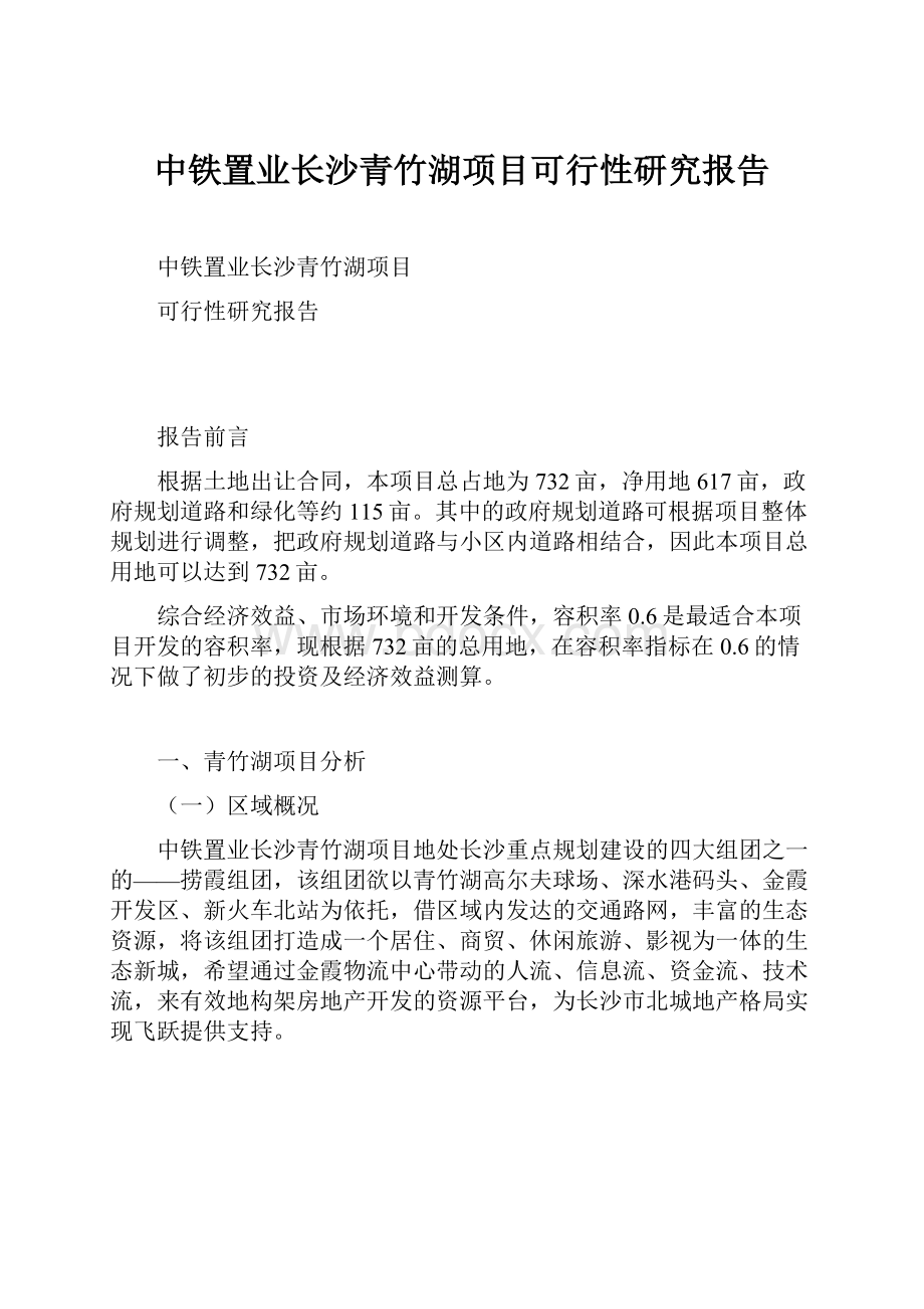 中铁置业长沙青竹湖项目可行性研究报告.docx_第1页