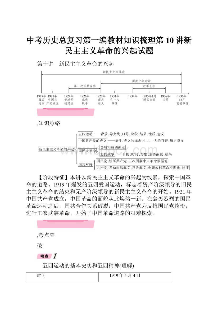 中考历史总复习第一编教材知识梳理第10讲新民主主义革命的兴起试题.docx