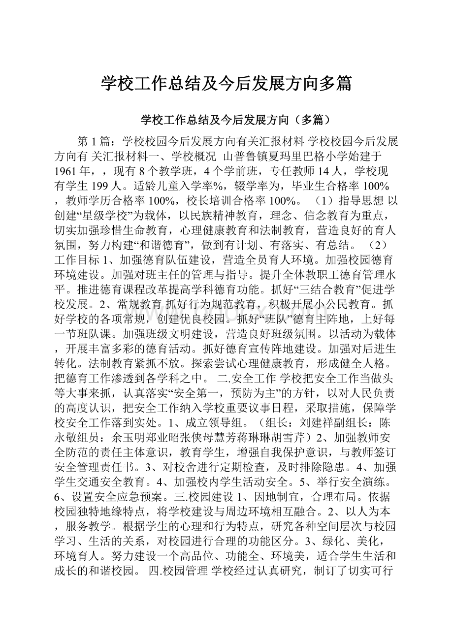 学校工作总结及今后发展方向多篇.docx