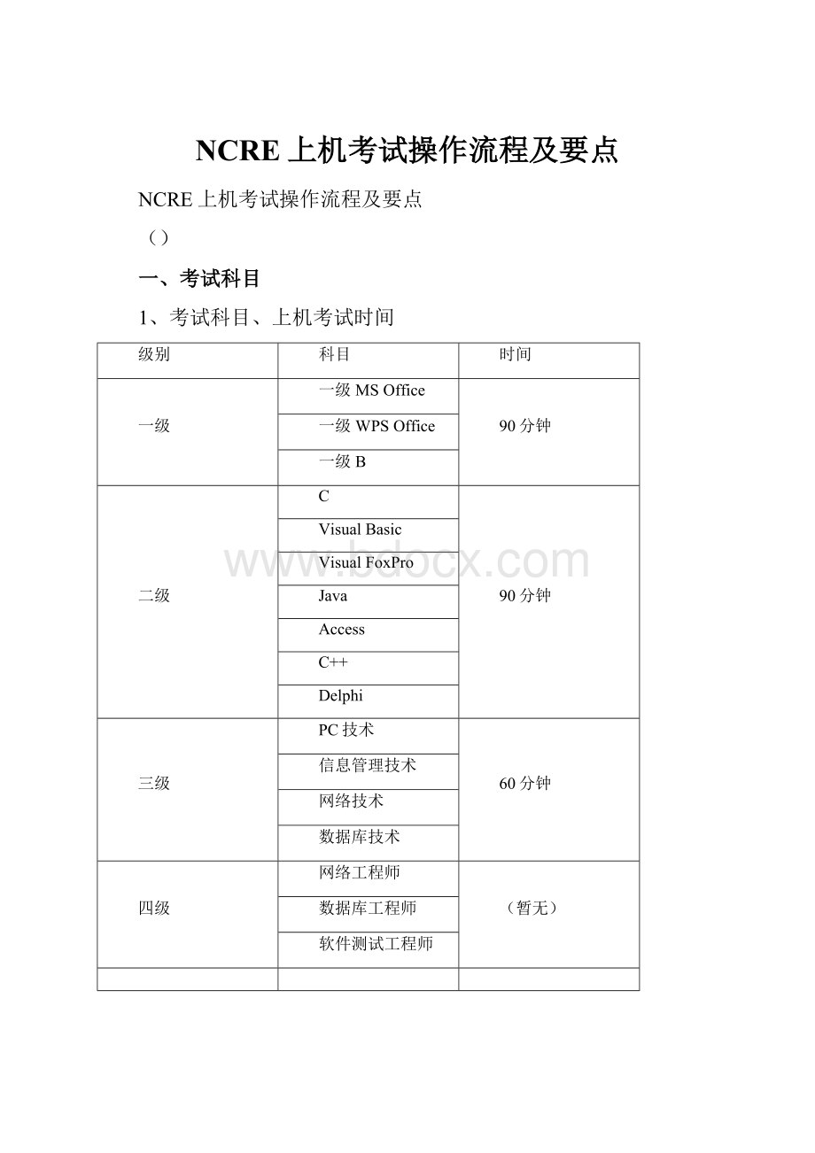 NCRE上机考试操作流程及要点.docx_第1页