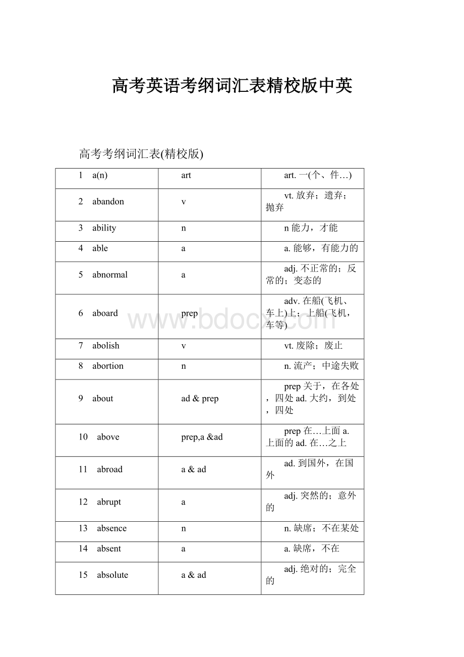 高考英语考纲词汇表精校版中英.docx_第1页