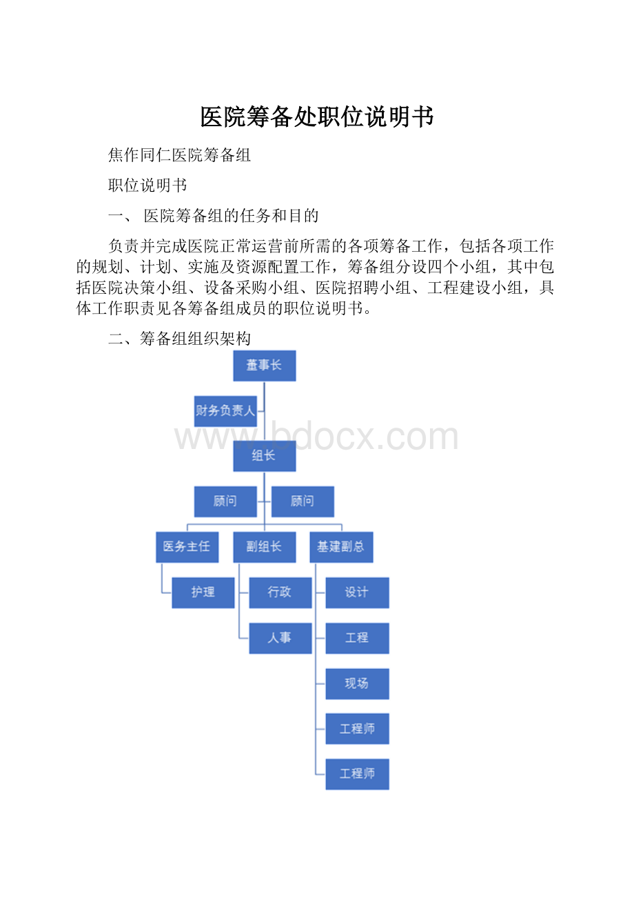 医院筹备处职位说明书.docx_第1页