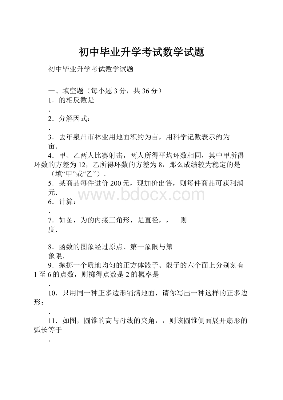 初中毕业升学考试数学试题.docx_第1页