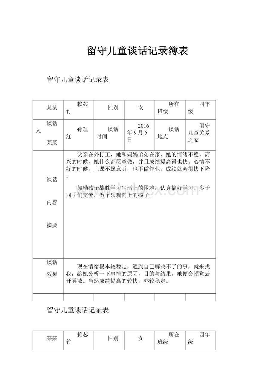 留守儿童谈话记录簿表.docx