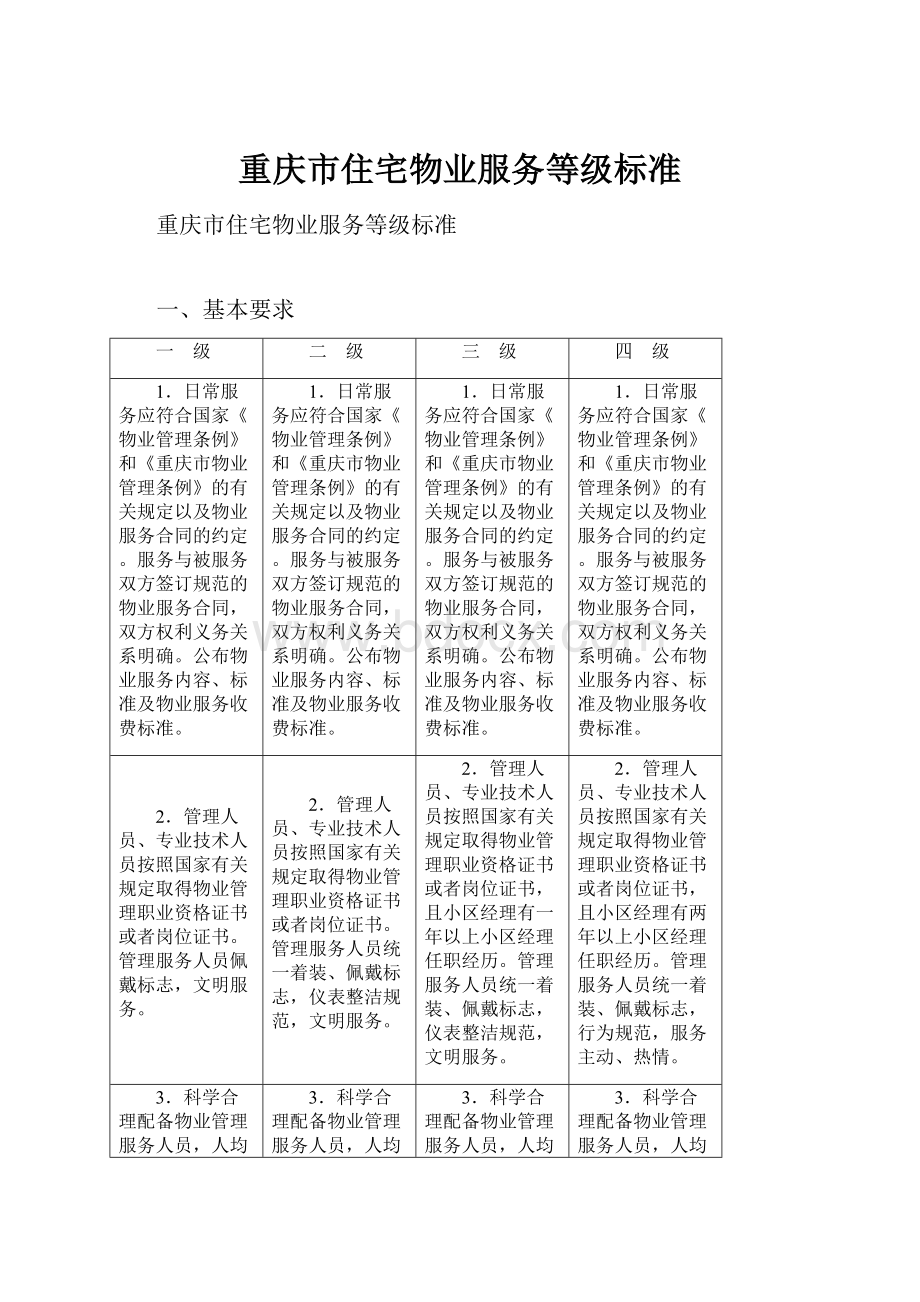 重庆市住宅物业服务等级标准.docx_第1页