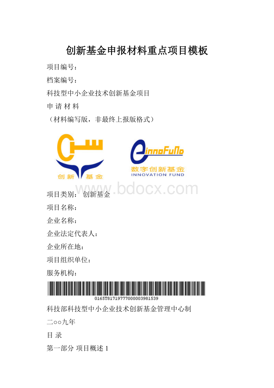 创新基金申报材料重点项目模板.docx