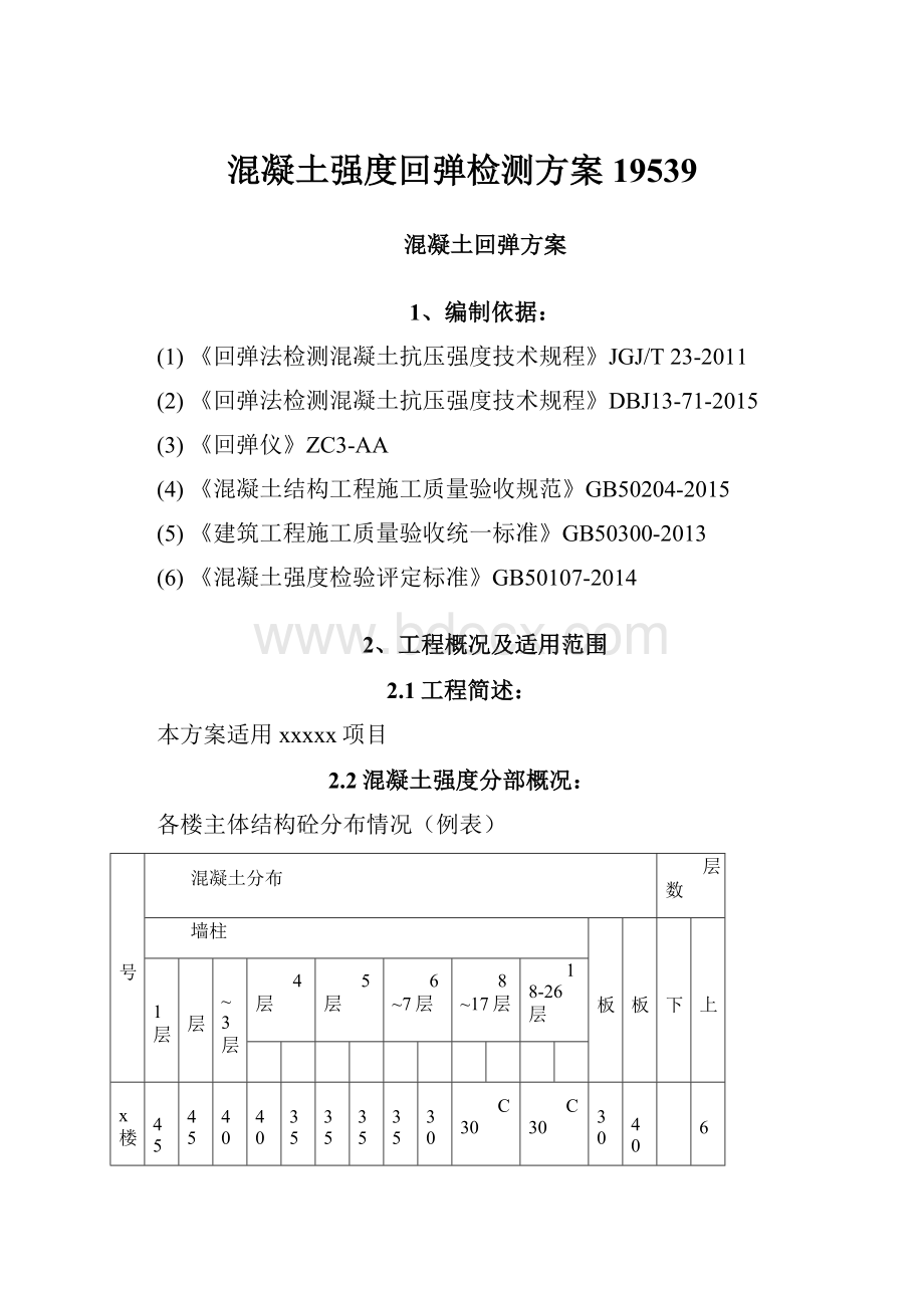 混凝土强度回弹检测方案19539.docx