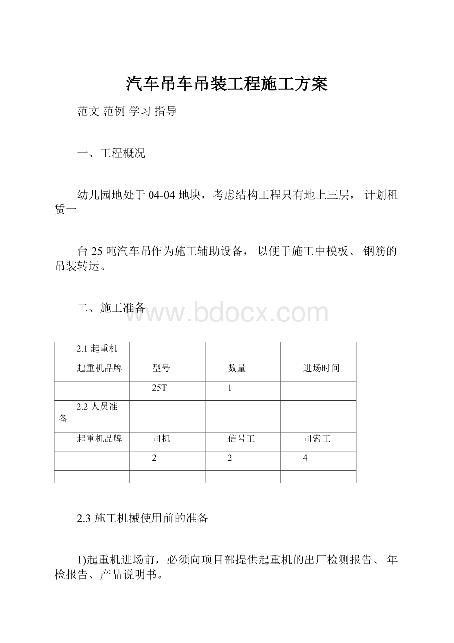 汽车吊车吊装工程施工方案.docx_第1页