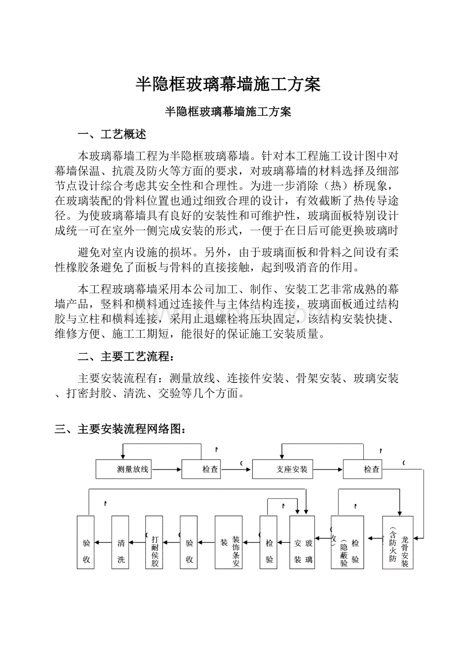 半隐框玻璃幕墙施工方案.docx_第1页