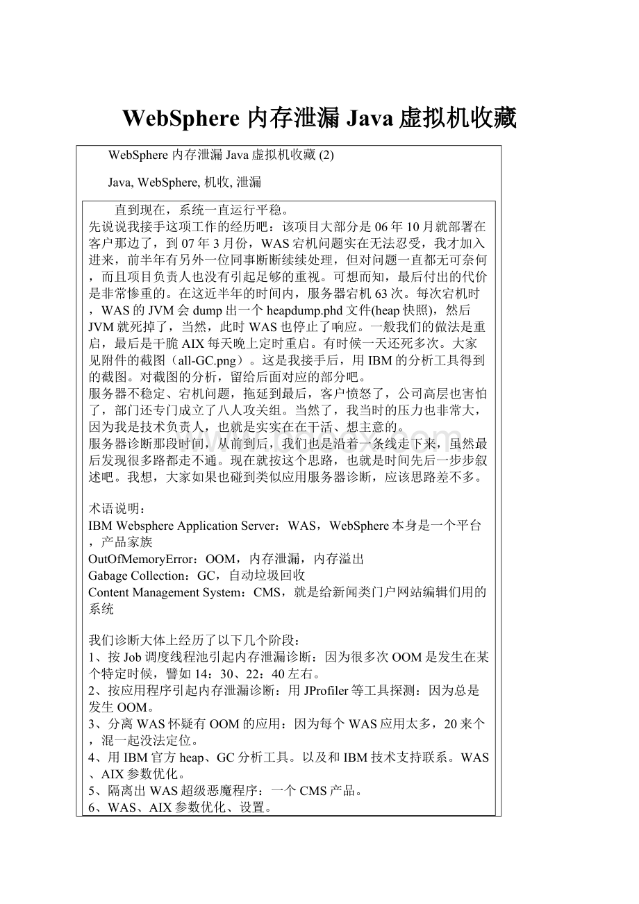 WebSphere 内存泄漏 Java虚拟机收藏.docx_第1页
