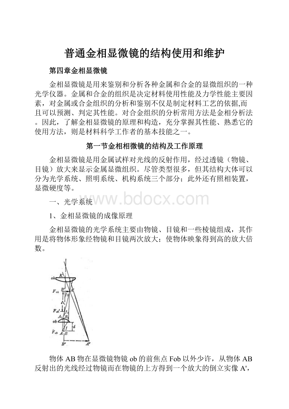 普通金相显微镜的结构使用和维护.docx