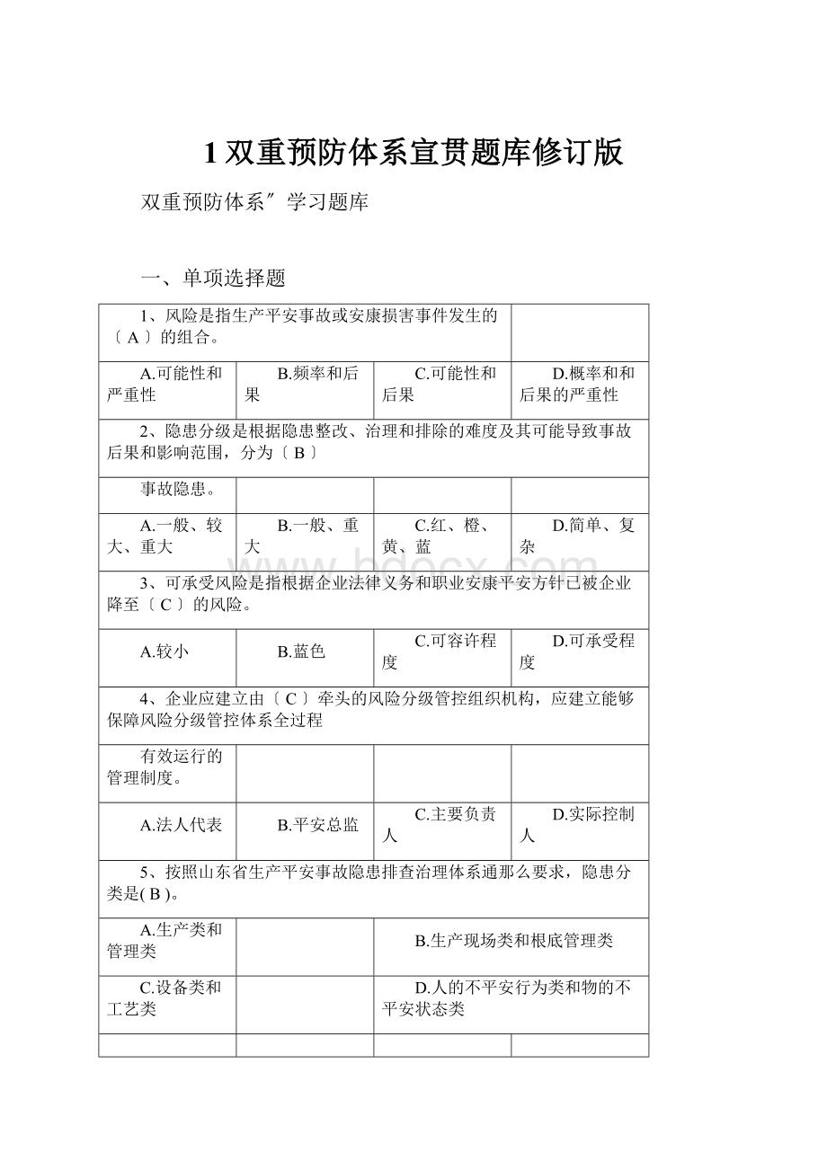 1双重预防体系宣贯题库修订版.docx_第1页