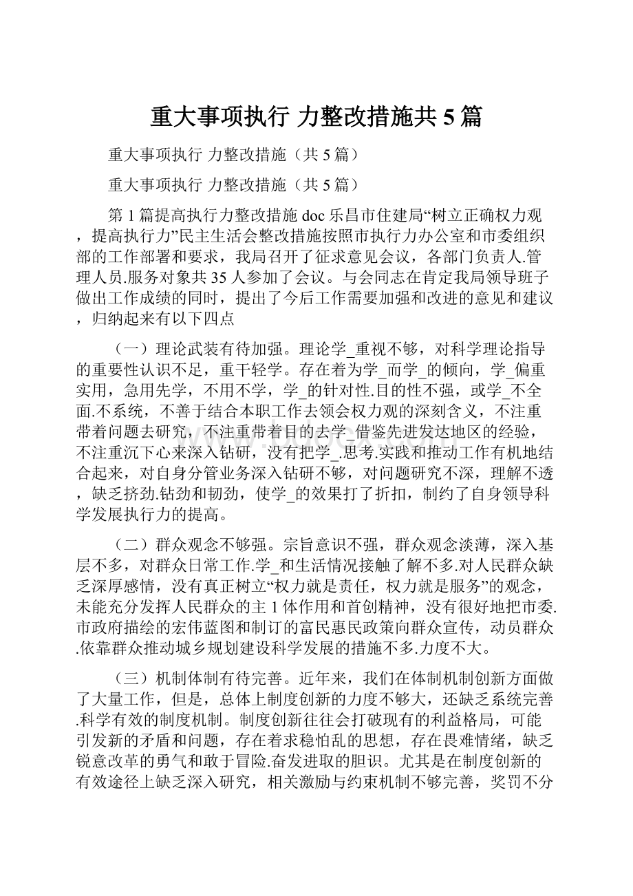 重大事项执行 力整改措施共5篇.docx_第1页