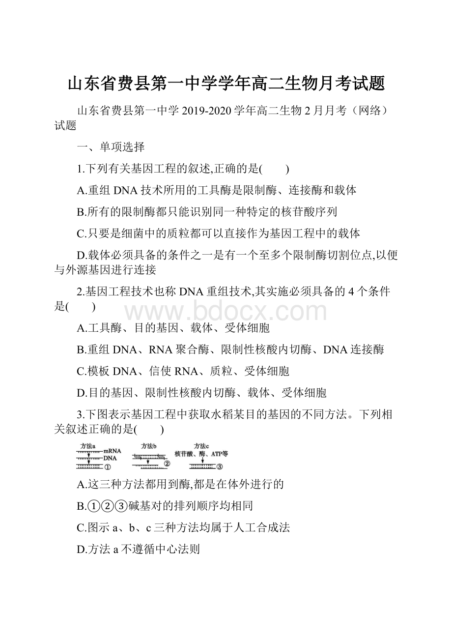 山东省费县第一中学学年高二生物月考试题.docx_第1页