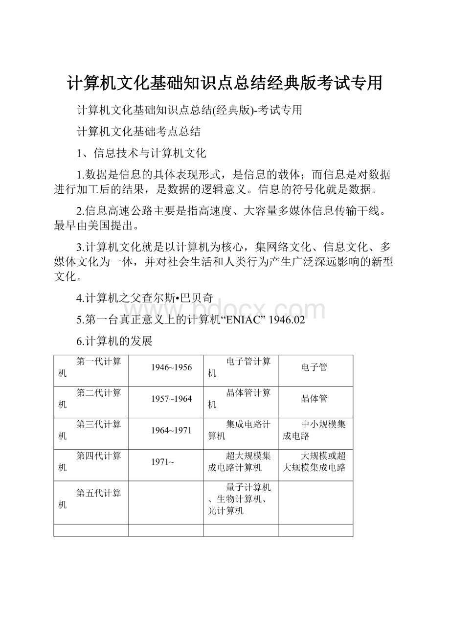 计算机文化基础知识点总结经典版考试专用.docx_第1页