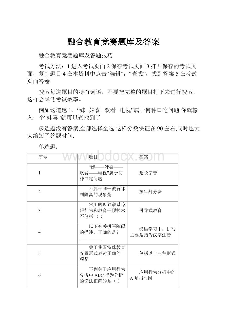 融合教育竞赛题库及答案.docx