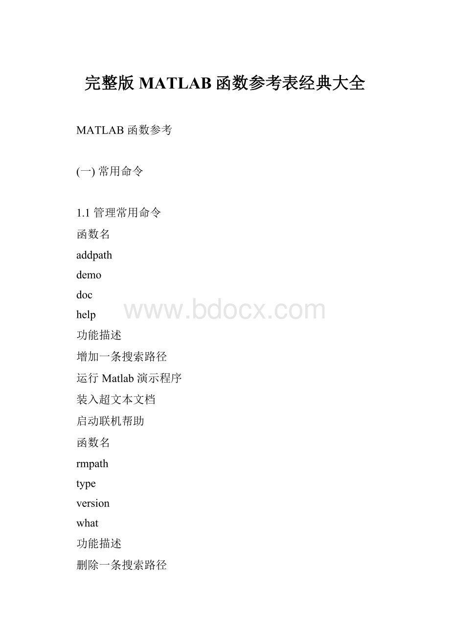 完整版MATLAB函数参考表经典大全.docx_第1页