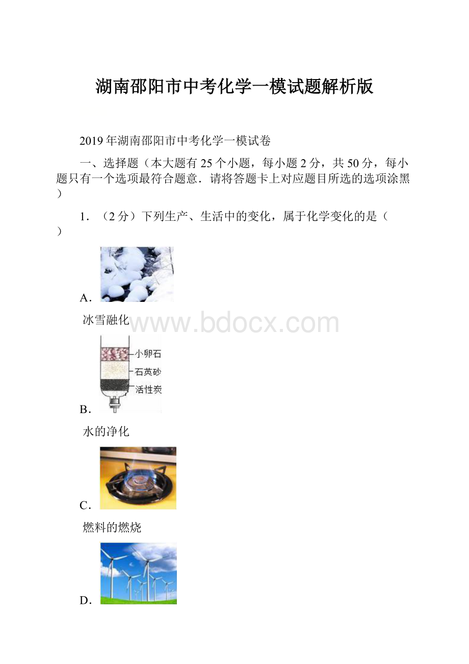 湖南邵阳市中考化学一模试题解析版.docx