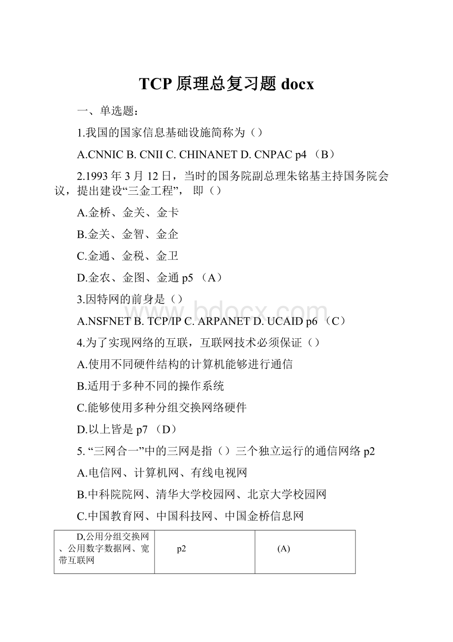 TCP原理总复习题docx.docx