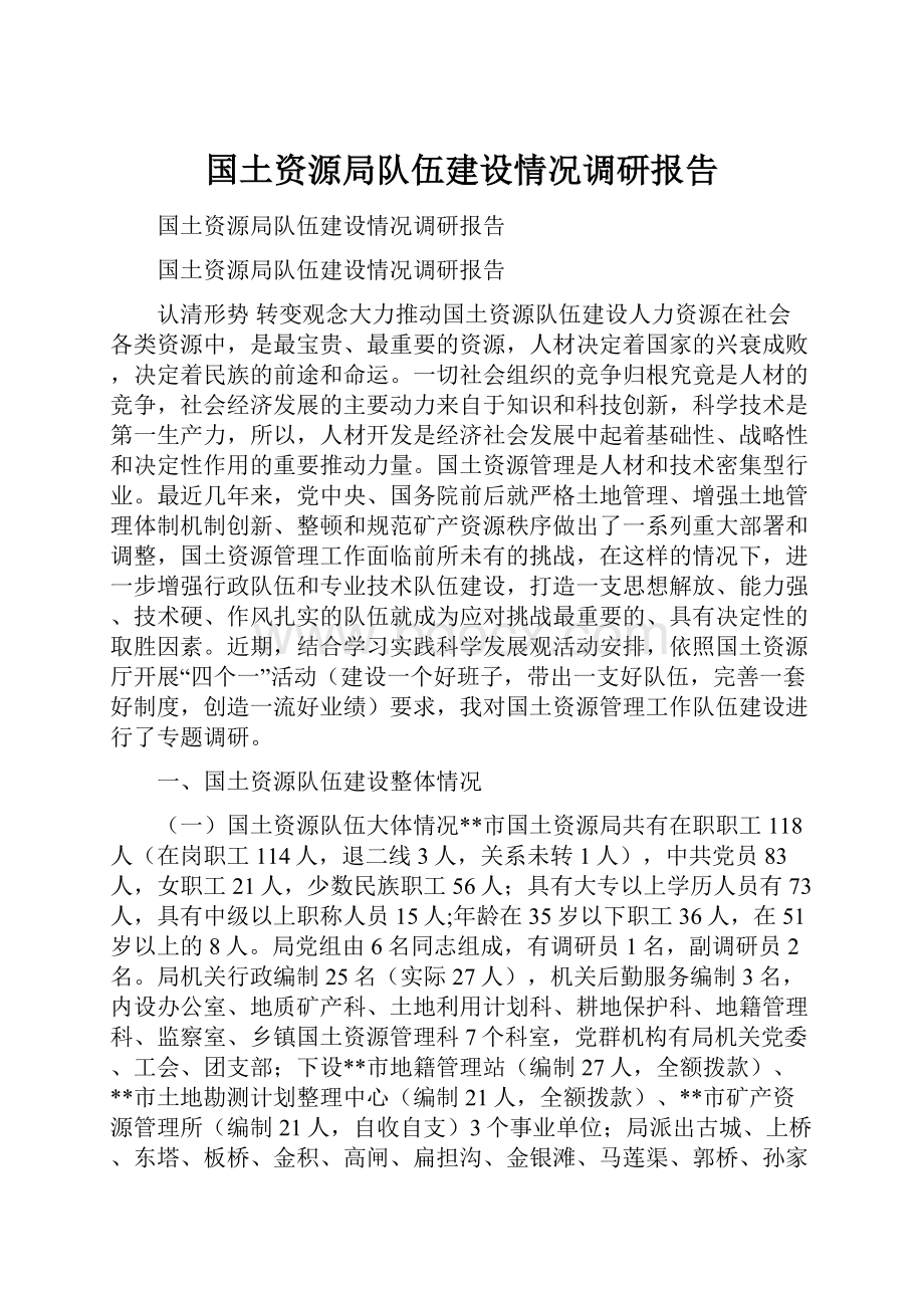 国土资源局队伍建设情况调研报告.docx_第1页