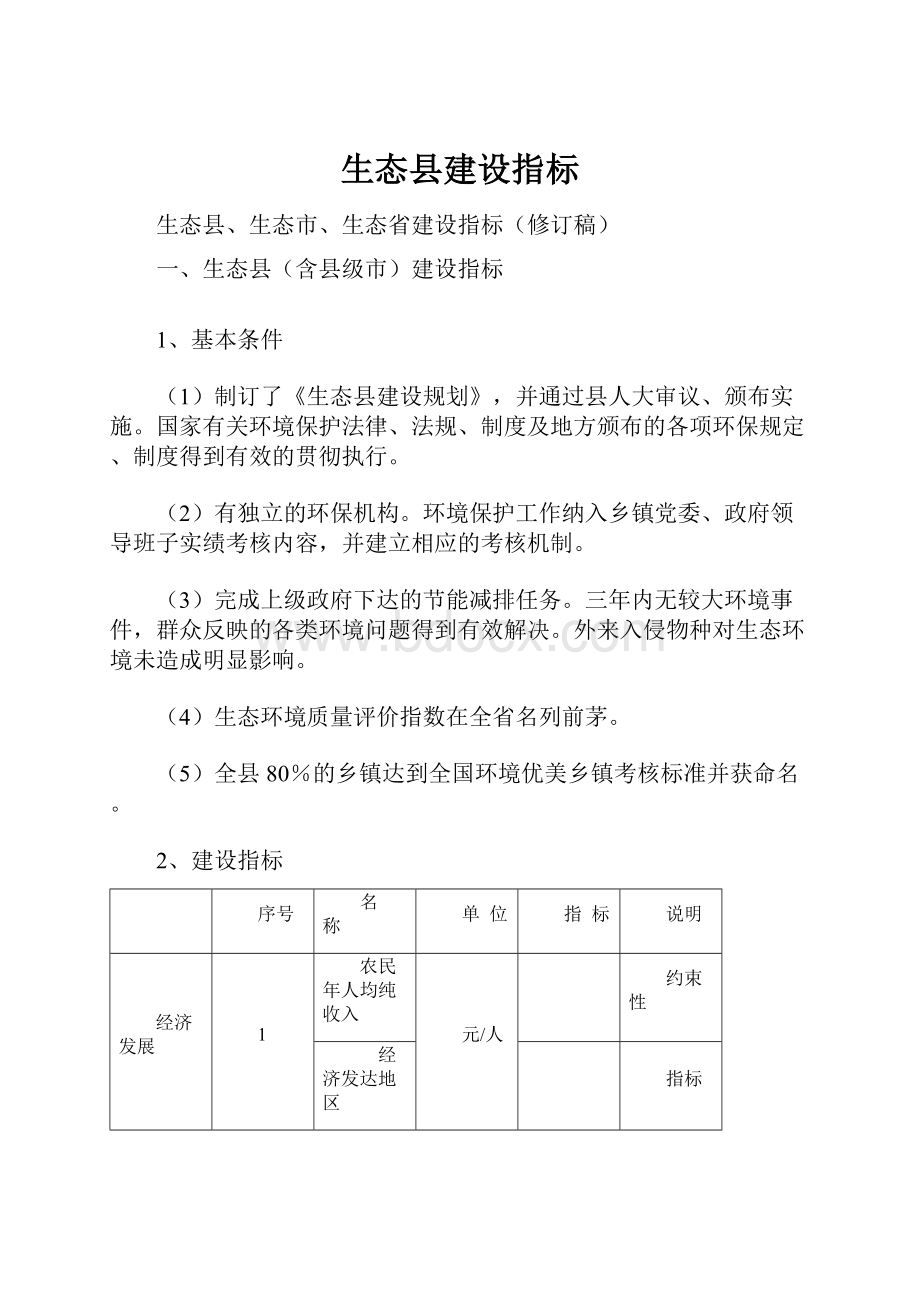 生态县建设指标.docx