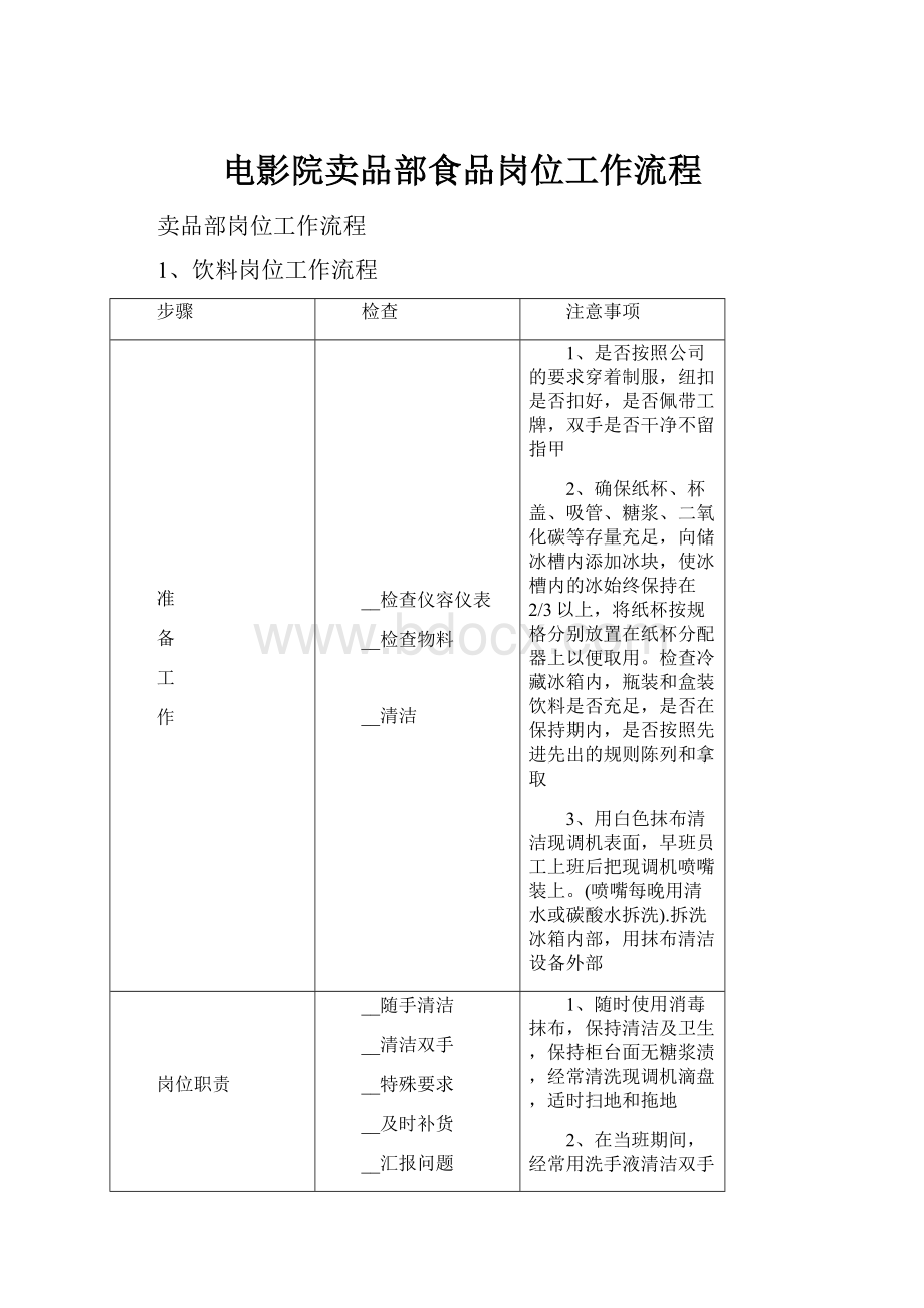 电影院卖品部食品岗位工作流程.docx_第1页