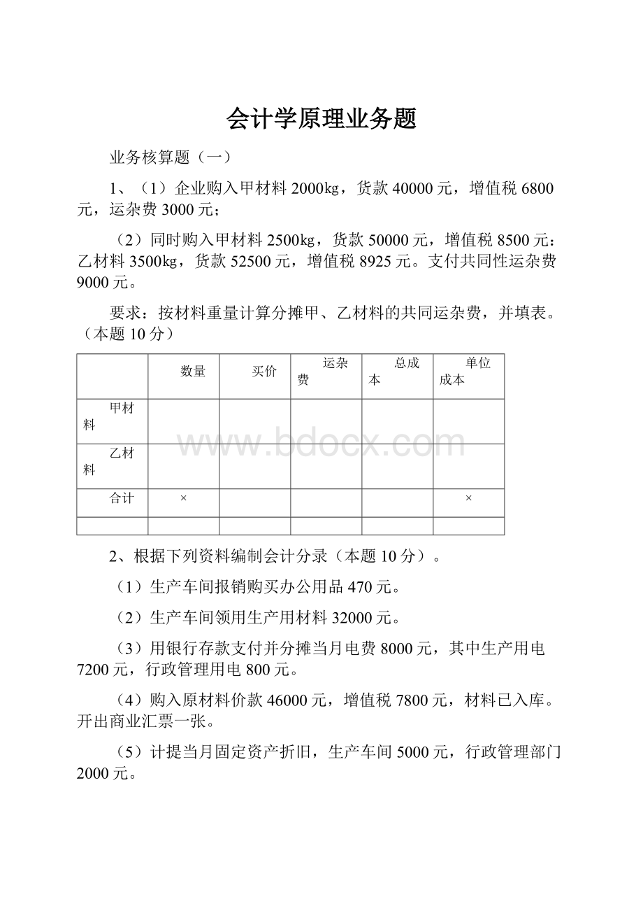 会计学原理业务题.docx_第1页