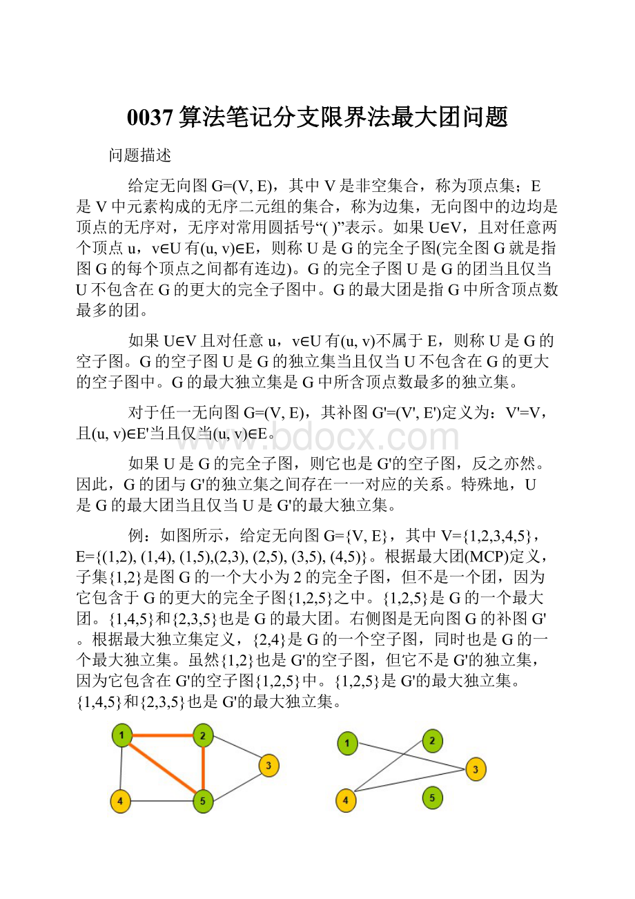 0037算法笔记分支限界法最大团问题.docx