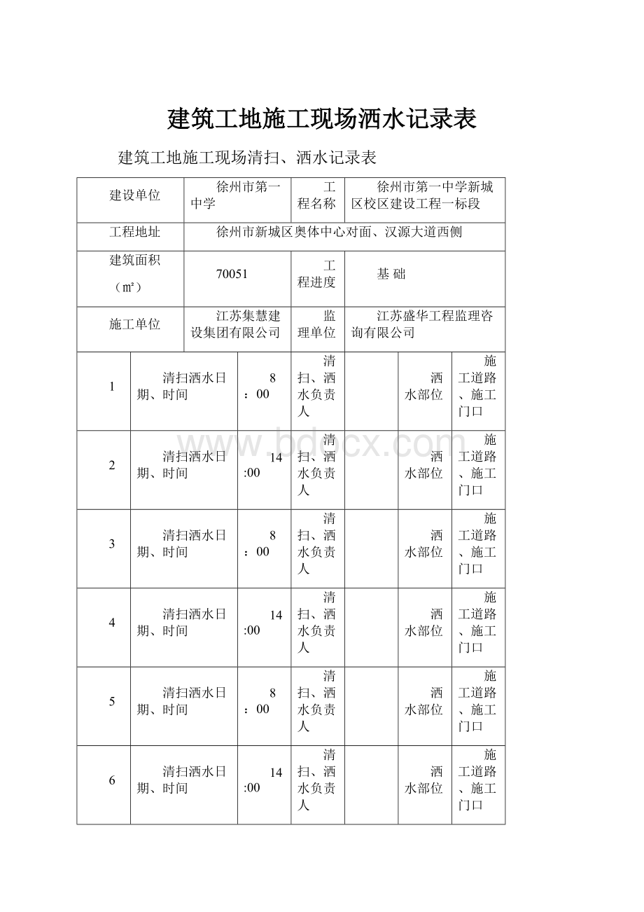 建筑工地施工现场洒水记录表.docx