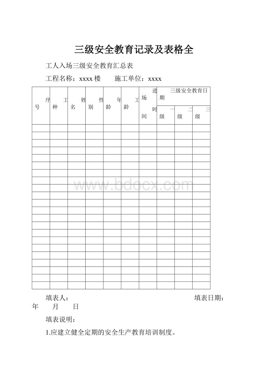 三级安全教育记录及表格全.docx